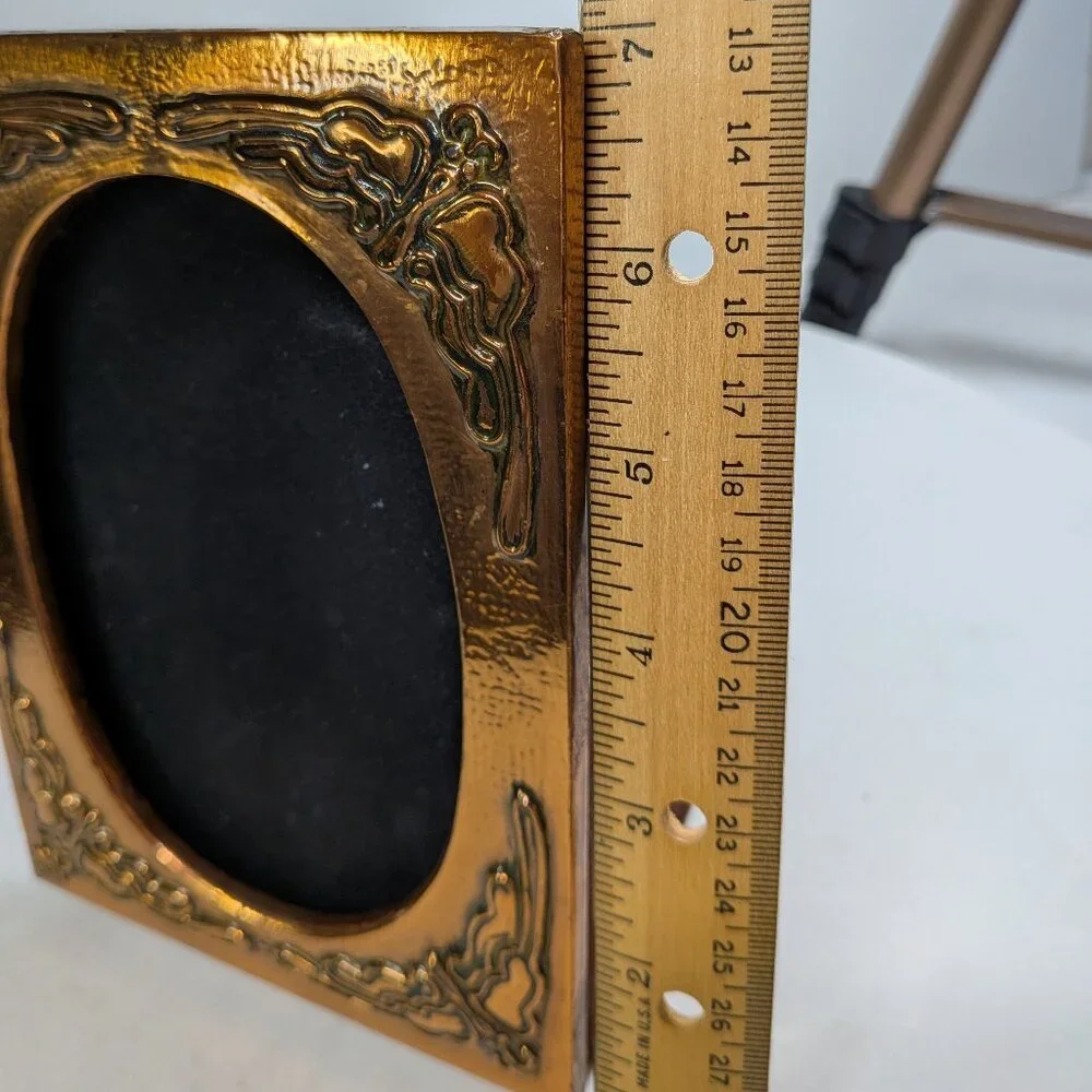 Vintage Art Nouveau Hammered Copper Picture Frame Repoussé Mission Style